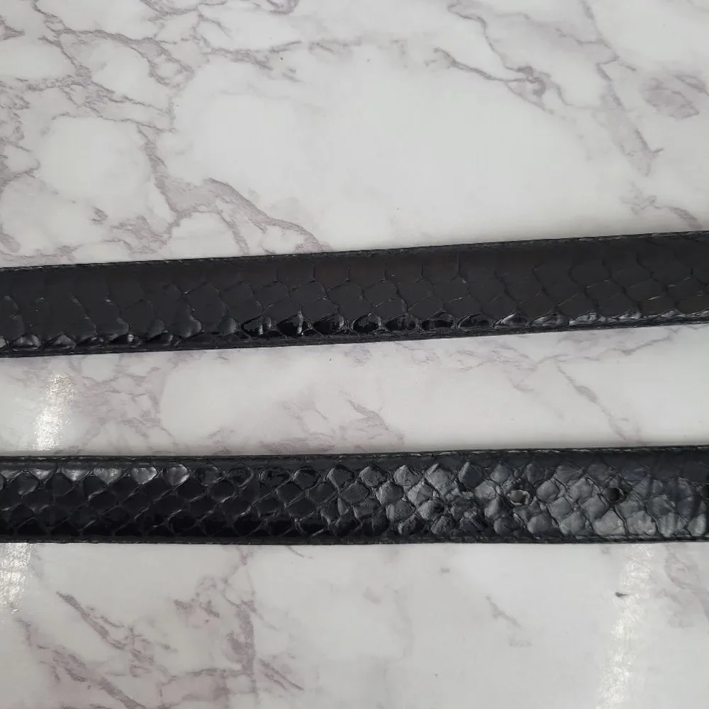 Leather Shop Belt Black Snakeskin Snake Animal Print with Gold Toned Buckle